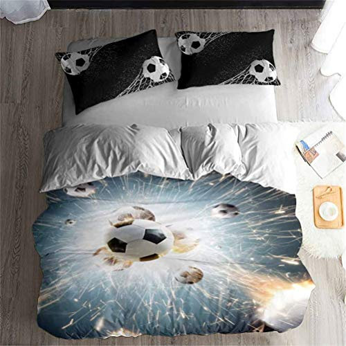 Coupe du Monde Club Football Literie Set - Ensemble de 3/4 pièces Literie Set (Housse de Couette + 2 taies d'oreiller + Le Drap) Doux/La santé/Pas d'allergie (E,Single-3PCS-140×210cm)