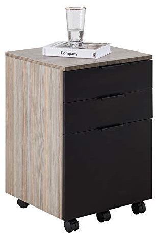 JJS 3 Drawer Rolling Wood File Cabinet with Locking Wheels, Home Office Portable Vertical Mobile Wooden Storage Filing Cabinet for A4 or Letter Size, Black