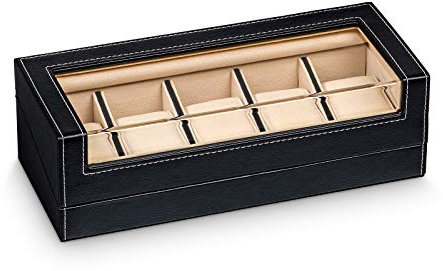 Hermann Jäckle - Uhrenbox Aurich I Uhren-Box für 5 Uhren I Uhrenbox I Uhrenkasten schwarz I Uhrenaufbewahrung I Uhrenbox für Armbanduhren I Uhrenetui mit Klappdeckel