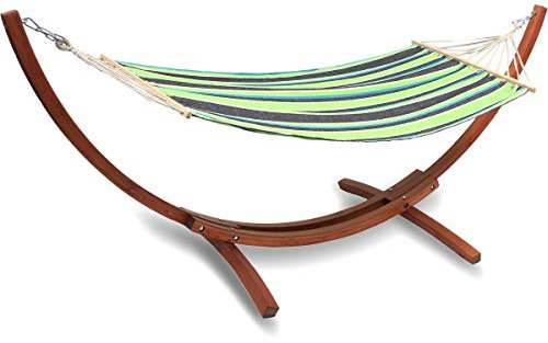 Habitat et Jardin Hamac Bois avec Toile en Coton Dallas 3 m | Vert Mélangé - Toile Plein air Portable - Hamac Terrasse, Balcon, Jardin, Extérieur, Camping
