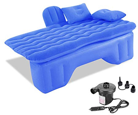 Ergocar Luftsäng, uppblåsbar luftmadrass för bil, resa, camping, luftsäng, vattentät och läckagesäker luftstol för camping, vandring, pool, strand och resor (blå)