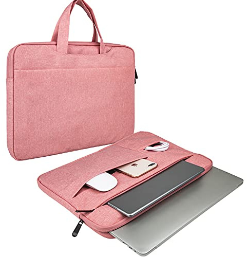 RAINYEAR Housse 15,6 Pouces Ordinateur Portable Sacoche Antichoc étanche Pochette de Protection Laptop Computer avec Poignée et Poches, Compatible avec 15,6 Chromebook Notebook Ultrabook, Rose