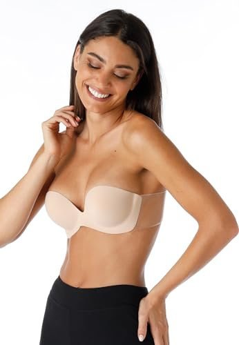Lovable Reggiseno Fascia Autoreggente, Push-up, Coppe Adesive e Lati Trasparenti, Sostegno Invisibile, Senza Spalline, Invisible Secret Donna, Skin, S
