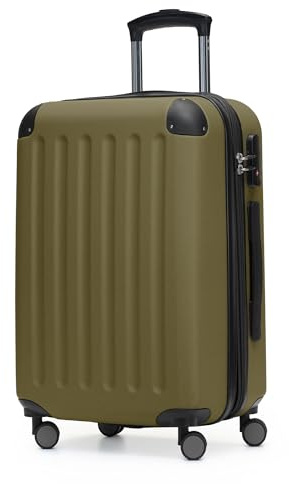 HAUPTSTADTKOFFER Spree - Handgepäck, 55 x 36 x 21 cm, TSA, 4 Rollen, 42 Liter, Reisekoffer, Hartschalenkoffer, Rollkoffer, Bordgepäck Koffer, erweiterbar, Avocado