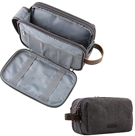 BAGSMART Men's Wash Bag, Large Capacity Travel Toiletry Bag & Wet Pocket | for Full-sized Toiletries, Shavers & Skincare Storage, Bathroom, Gym, Camping, Canvas Grey