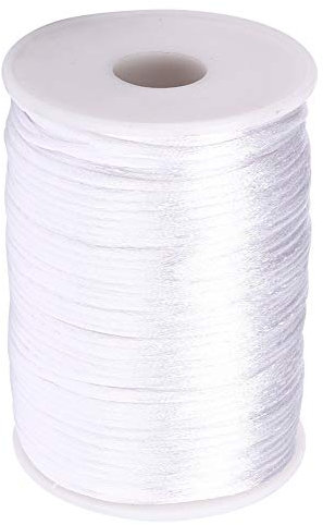Cordoncino in Nylon Satinato con Rifiniture in Nylon Cordoncino in Raso a Coda di Topo Cordoncino per Annodare Cinese in Poliestere per Collana, Bracciale, Perline, Nodo Cinese Kumihimo(Bianco)