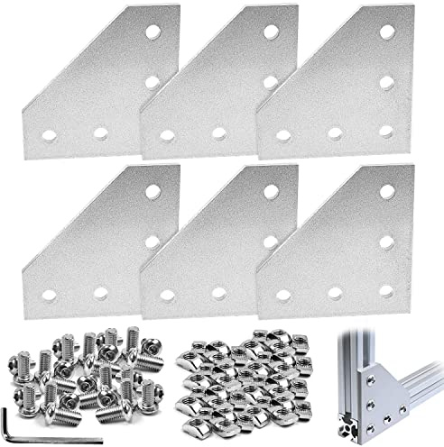6 Pcs L Shape Corner Bracket Outsid Joint Plate, Steel Sheet L Shaped Angle Connector with 30Pcs M6 T-Nuts+M6 Screws +1Pcs Wrench for Standard 8mm Slot 3030 Series Aluminum Extrusion Profile