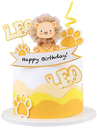 Blumomon 8Pcs Lion Happy Birthday Cake Toppers Kit Forest Animal Lion Cupcake Picks Jungle Safari Cake Decorations for Lion Theme Baby Shower Kids Boys Girls Birthday Party Supplies