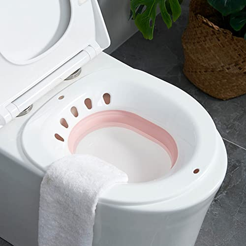 Sitzbad für Toilettensitz, Schwangere tägliche Betreuung Hygieneprodukte Postpartum-Toilettenbad ohne Kniebeugen, Reduziert Schmerzen, Auslaufsicher, Wassermassage, Faltbares Sitzbad mit Spülung(Rosa)