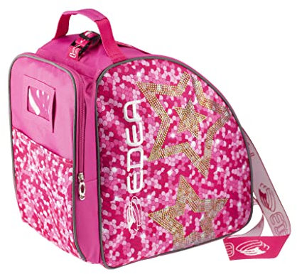 Edea Schlittschuhtasche Stella, pink, 2 große Funkelnde Sterne, reflektierende Kanten, Dickes reißfestes Gewebe, Nietenboden mit Ablaufloch, Verstellbarer Schultergurt, gepolsterter Tragegriff