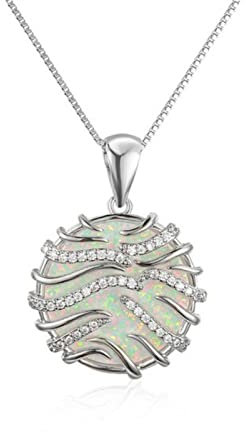 BIOLIVING Weibliche Große Runde Anhänger Halskette Boho Weiß Blau Opal Halsketten Für Frauen Vintage Silber Farbe Hochzeit Schmuck