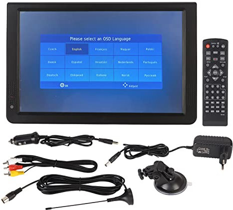 TV Portatile da 12 Pollici, Televisore LED Digitale 1080P DVBT/T2 da 12 Pollici con Porta USB e Slot per Scheda di Memoria, TV LED con Supporto Pieghevole, per Auto, Roulotte,