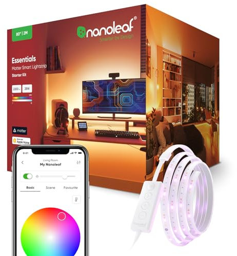Nanoleaf Matter Essentials Lightstrip Starter Kit, 2M Smart RGBW LED Strip Light - Matter Over Thread, Bluetooth Colour Changing LED Strip, Works with Google Apple, Room Decor and Gaming