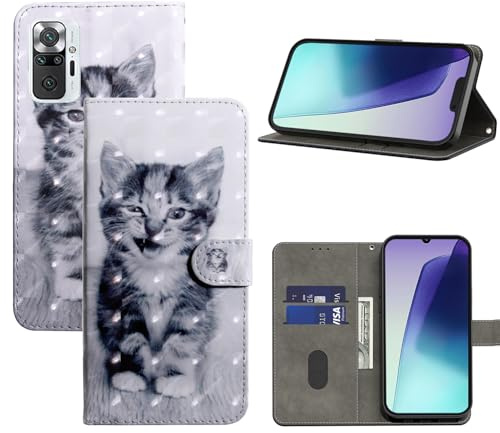 BOLELAW Hülle für Xiaomi Redmi Note 10 Pro – Stoßfestes PU Leder Wallet Case mit Magnetverschluss, Standfunktion & Kartenfächern, Smiley Katze