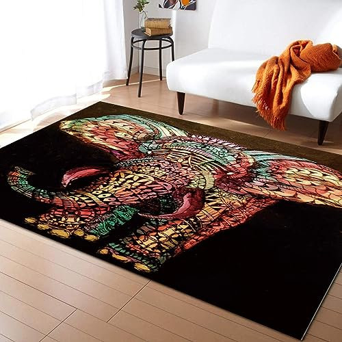 TEMLAN Bunter Elefant Böhmen Teppiche Gegend, Mandala Indische Traditionelle Kultur Dekorativer Teppich für Wohnzimmer, Schlafzimmer, Esszimmer Badezimmer Küche Flur Läufer 60 x 120cm