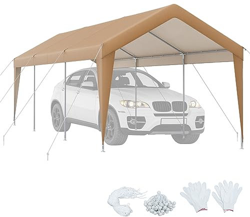 COSTWAY Abri de Voiture 301 x 600 cm - Cadre en Métal Galvanisé, Tente de Garage Portable avec Bâche Toutes Saisons, pour Fête Extérieure, Camions et Bateaux