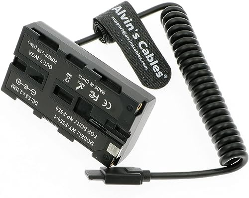 Alvin's Cables NP-F550 | F570 | F970 Dummy Battery to Ronin S Gimbal Power Coiled Cable for Atomos Ninja V| Shinobi| Shogun|Feelworld Monitor