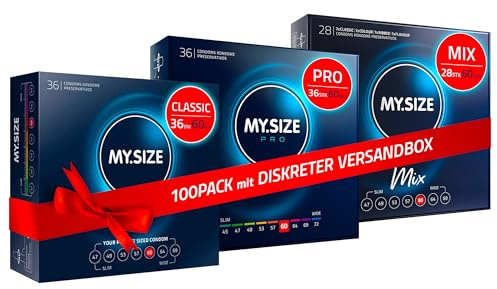 MY.SIZE 100 Kondome 60 mm Megaset Classic + Mix + Pro | Größe 5 | 100 Stück Sparpackung | Premium Kondom extra dünn | gefühlsecht hauchzart | dünne Wandstärke