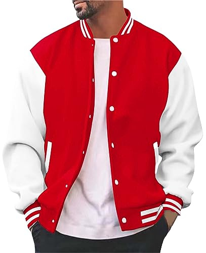 OBiQuzz Veste de style universitaire pour homme - Bomber oldschool - Coupe régulière - Veste de transition - Col montant - Veste de pilote - Veste de baseball - Veste de sport avec poches - Veste