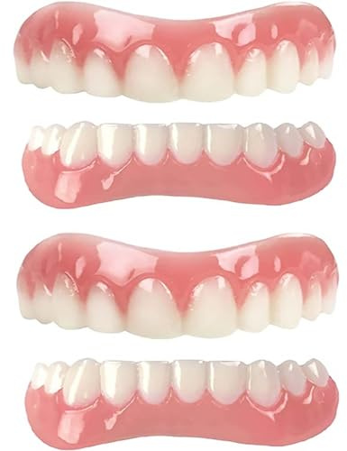 AahArya Sofort Zähne Aufkleber Zahnprothese Provisorischer Naturton Oberkiefer ​und Unterkiefer Perfektes lächeln Zähne Prothese Furnier Reparieren Sie schnell Ihre Zahn und Lächeln,01,2PCS