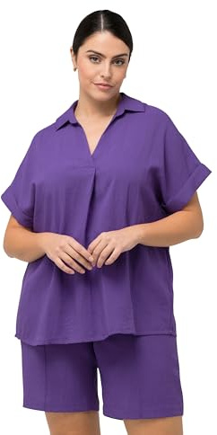 Ulla Popken Chemisier, Boutons dans Le Dos, surdimensionné, pli décoratif, Manches mi-Longues Blouse, Lilas, 56/58 FR Femmes