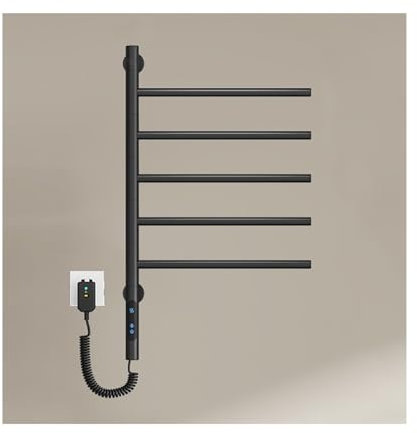 Portasciugamani Elettrico Ruotare 180°, Scaldasalviette Riscaldato a Parete Con Schermo LCD, Termoarredo Elettrico Bagno Con Regolazione Della Temperatura Del Timer,Nero