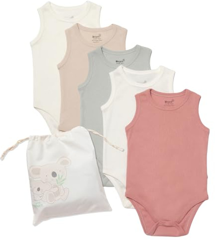 biorganic Baby-Body ärmellos - Babykleidung aus Bio-Baumwolle - Body Baby Junge und Mädchen - 5er Pack Bodys Baby mit Druckknöpfen - Baby Bodysuits mit süßem Stoffbeutel - Multicolored