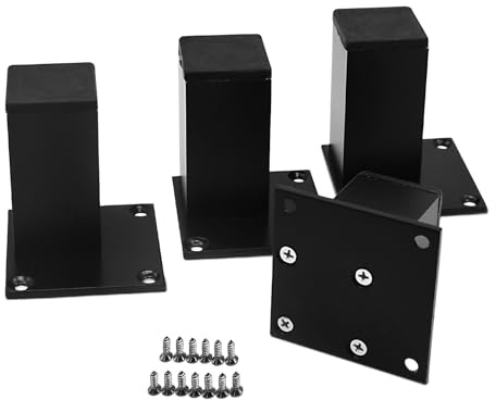 Qiveno 4Pcs 3Inch Metal Furniture Legs, Square Metal Cabinet Support Foot for Sofa, Cabinet, Bookshelf, Bed, and Table (Black)