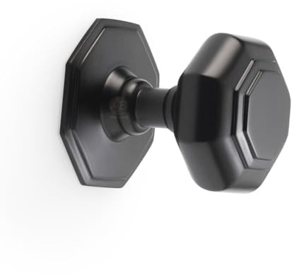 AB Hardware 70mm Powder Coated Black Octagonal Centre Door Knob Pull Front Back Solid Brass