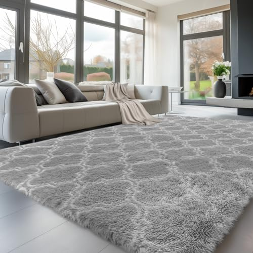 Sour Lemon Alfombra Gris Claro Pelo Largo Moderna Rectangular 200x300 cm, Suave y Mullida, Antideslizante, Fácil de Limpiar, Ideal para Sala de Estar y Dormitorio