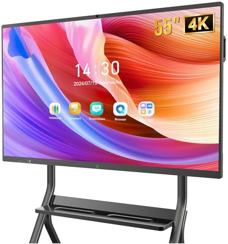 YIXZSWD Smartboard, 55 Zoll interaktives Whiteboard 4K UHD Touchscreen Android 13, 8+128 GB, für Klassenzimmer & Büro, WiFi, Bluetooth, HDMI, Kamera, Mikrofon inkl.Wandhalterung