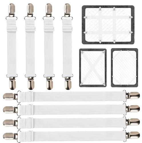 Yolistar 8 Stück Bettlakenspanner Verstellbar,30-120/90-250cm Weiß Lakenspanner mit Metallclips,Elastische Bettlakenspanner,Längere matratzenspanner für Bettlaken,Matratze, Bügelbrett Oder Sofa