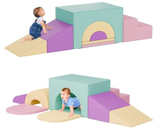 TOLEAD Soft Foam Climbing Blocks Set – Large 5-in-1 Soft Play Toys Crawling & Sliding Climbing Arch for Toddlers, Foam Playset for Nursery,Preschool,Pink