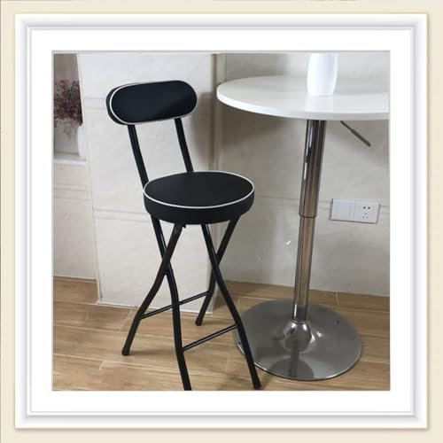 Sgabello da bar pieghevole da 76,2 cm, con schienale imbottito in pelle e poggiapiedi (nero, 70 cm)