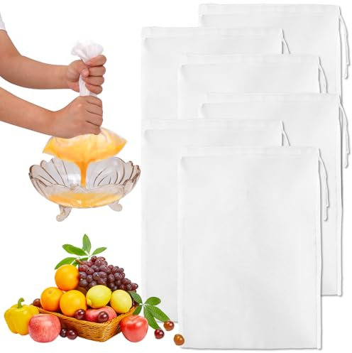 6pcs Nut Milk Bags, 11.81x7.87 Inch Reusable Nylon Cheese Cloth Bags Mesh Strainer Bags Nut Bag Strainers Food Filter Bags for Filtering Juice, Nut Milk, Yogurt, Coffee, Butter, Tofu