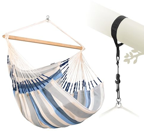 LA SIESTA® Domingo Hängesessel & Baum- & Pfosten-Befestigung - Wetterfest Hängesessel für Indoor Outdoor, Sitz Hängeschaukel für Garten Balkon, XL Hängesessel für 2 Personen - Kingsize, Sea Salt