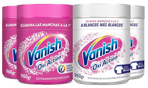 Vanish Oxi Action - Quitamanchas para Ropa Blanca y de Color, en Polvo, Sin Lejía - Pack de 4 x 960 g