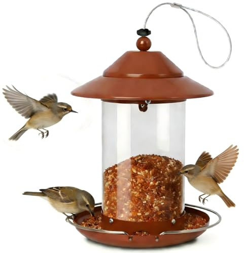 EnjoyCool Vogelfutterstation zum Aufhängen im Freien, 1,1 kg Kapazität, Metall-Metall-Futterstation, 360°-Fütterung, wetterfestes Dach für Gärten und Wildvögel (Kupfer)