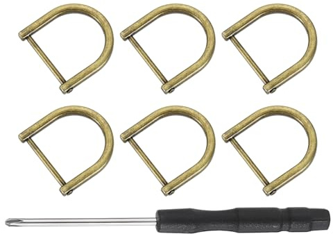 QUARKZMAN 6 Stück Metall D Ring Schraubschäkel, Zinklegierung U Form Abnehmbare D Ringe Ersatz Taschenzubehör für DIY Lederhandwerk Geldbörse Schlüsselanhänger Schnalle, 25x25 mm, Bronze