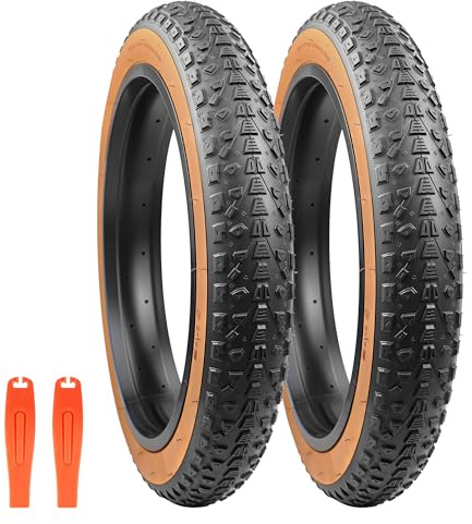 20 x 3,0 tums e-cykeldäck – 76–406 cykelrock taktbike-däck med halkskyddsprofil för elcyklar/fett bike/MTB (svart med brun kant, 2-pack däck (endast däck utan slang))