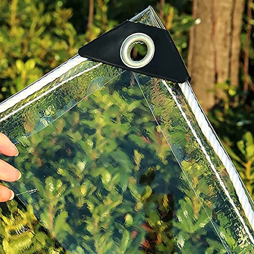 Bâche transparente imperméable et résistante 2,6 m x 8 m Double feuille de plastique renforcée avec œillets Idéal pour la maison, le jardin, l'extérieur et les abris temporaires