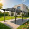 Alu-Pergola HWC-O23, Pavillon Terrassenüberdachung, stabiles 10cm-Gestell Polycarbonat-Dach Regenrinne 3x6m - anthrazit