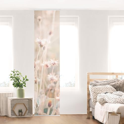 micasia Schiebegardine halbtransparent 60er Paneel Klett Blumen Textil lichtdurchlässig - Blumenwiese Landhaus Flächenvorhang beige Wohnzimmer Schlafzimmer 2496 (60x250 cm - 1 St.)