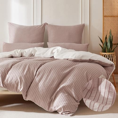 SOULFUL Bettwäsche 220x240 Baumwolle Jacquard Oeko-TEX Staubrosa | Gewaschene Baumwolle Boho Bettwäsche-Sets mit Reißverschluss Atmungsaktiv Enthält 1 Bettbezug 220x240 und 2 Kissenbezug 80x80