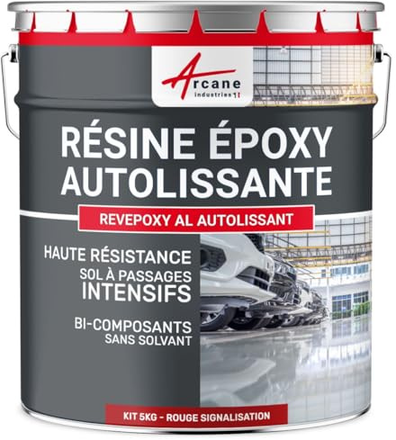 Resina Epossidica Pavimento Autolivellante 5 kg Rosso segnaletico | Per Pavimenti in Piastrelle e Calcestruzzo a Traffico Intenso, Elevata Resistenza Chimica e Meccanica - Arcane Industries