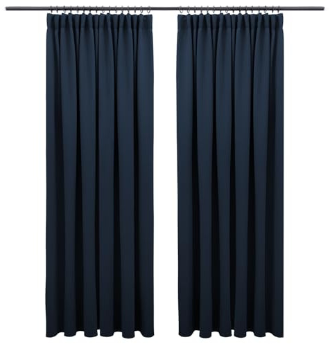 Blumtal Verdunklungsvorhänge Kräuselband 245x140 cm im 2er Set - Oeko-TEX zertifizierte Vorhänge Blickdicht - Verdunklungsvorhang - waschbare Vorhänge mit Kräuselband für Schiene in Dunkelblau