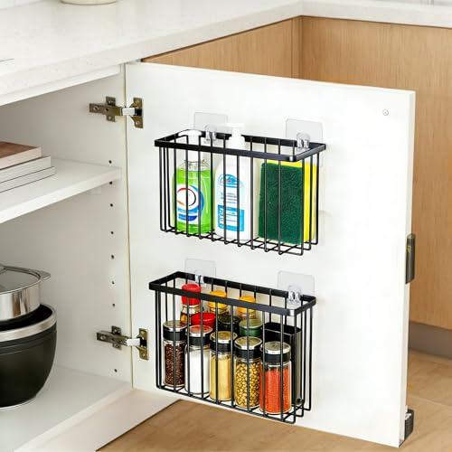 2 Stück Küchenschranktür-Aufbewahrungsbox, Selbstklebende Wandmontierte Putzschrank Organizer Küche Aufbewahrungsbox, Küchen Organizer Fur Schrank/Badezimmer/Kühlschrank Kleine Gegenstände (schwarz)