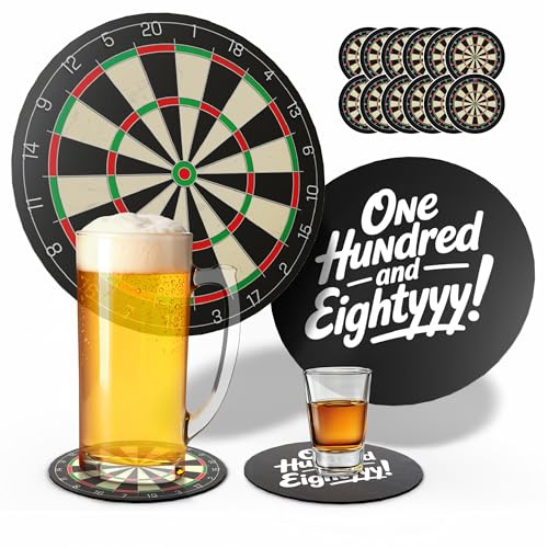 Dart Zubehör Untersetzer Gläser 12 Stück, Bierdeckel lustig mit Dartscheibe | Dart Geschenke für Männer, Darts Glasuntersetzer, Bierdeckel Pappe, Durchmesser 10,7 cm