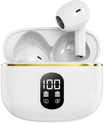 Ecouteurs Bluetooth Sans Fil Antibruit 5.4 – Hi-Fi Stéréo Basses Profondes, Ecouteurs Intra Auriculaires à Réduction de Bruit ENC, Longue Autonomie, Contrôle Tactile & Écran LED –Sport & Musique