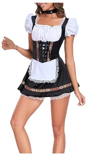 Plus Size Dirndl Dress for Women Oktoberfest Costume Bavarian Beer Festival Outfit Performance Attire for Adults (Black, XL)